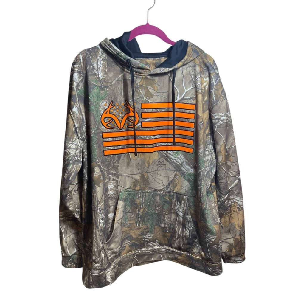 Realtree Camo Pullover Hoodie American Flag Size 2XL
